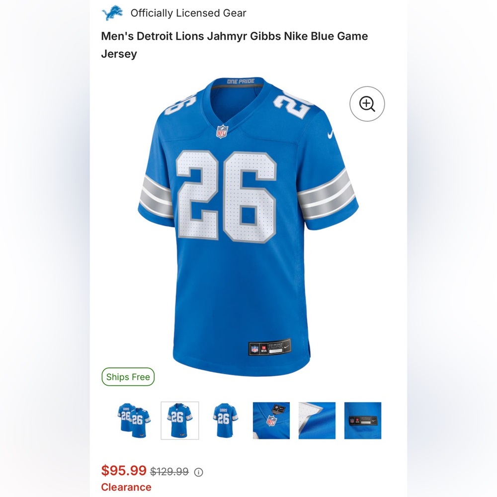 NFL Detroit Lions Team Jersey